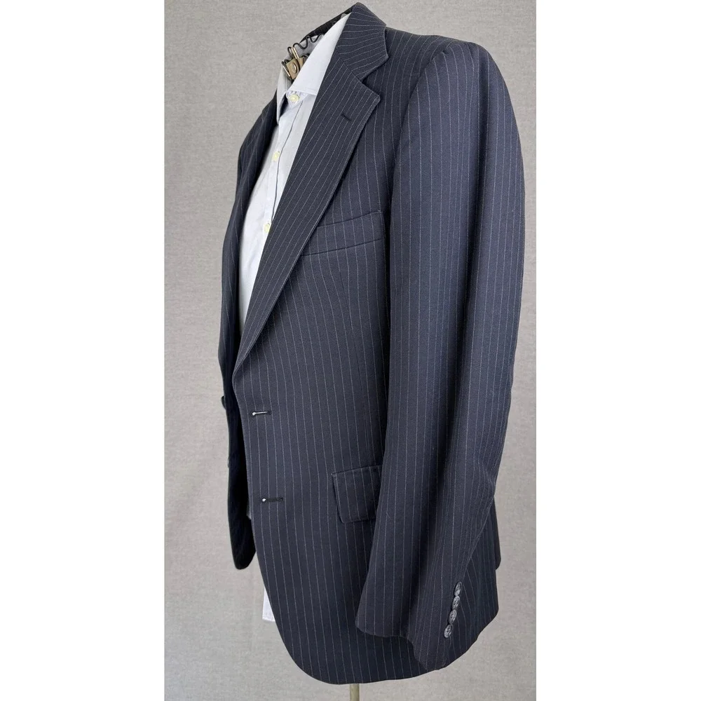 Vintage Bespoke Mens Navy Blue Pinstripe Two Button Blazer Jacket 50s Wide lapel